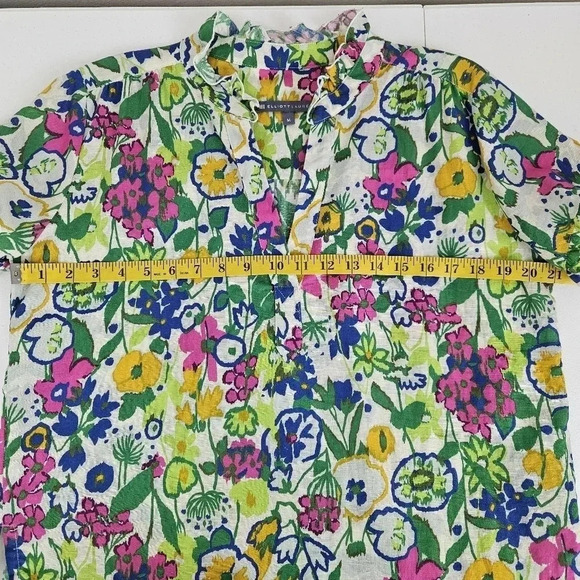 Elliott Lauren colorful floral linen blend pullover office career top M - Picture 8 of 9